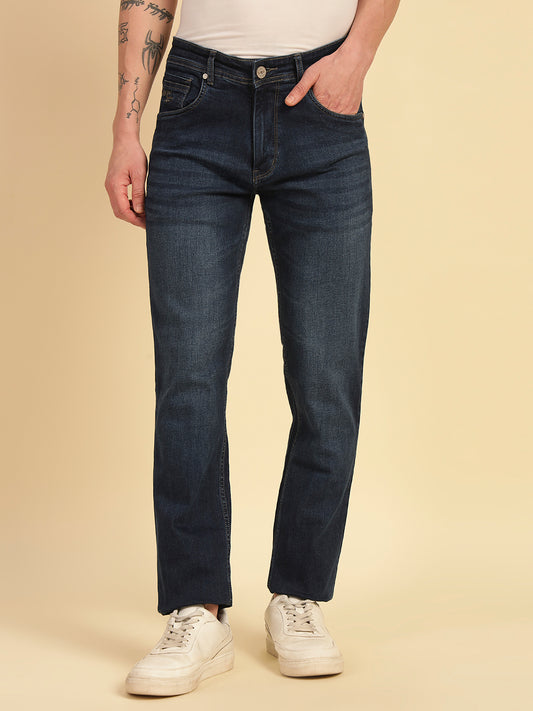 Denim Jeans for Men | Breathable & Soft with Color Fastness Straight Fit Cotton Blend Fabric Solid Pattern Button Closure