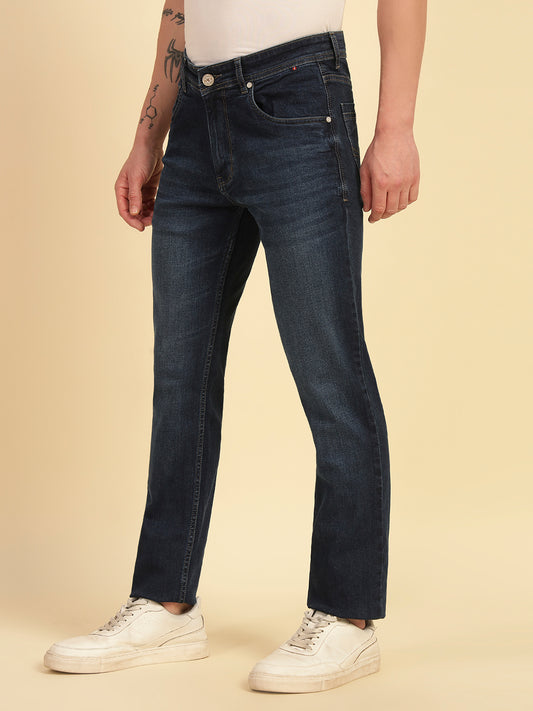 Denim Jeans for Men | Breathable & Soft with Color Fastness Straight Fit Cotton Blend Fabric Solid Pattern Button Closure