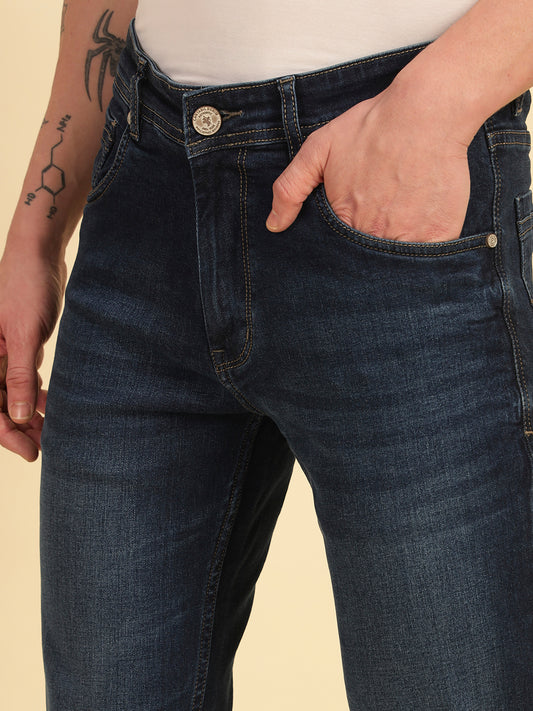 Denim Jeans for Men | Breathable & Soft with Color Fastness Straight Fit Cotton Blend Fabric Solid Pattern Button Closure