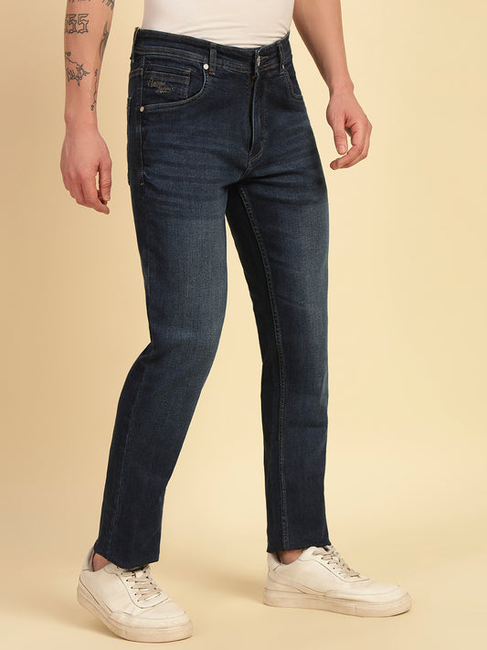 Denim Jeans for Men | Breathable & Soft with Color Fastness Straight Fit Cotton Blend Fabric Solid Pattern Button Closure