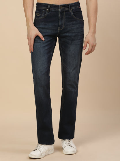 Denim Jeans for Men | Breathable & Soft with Color Fastness Straight Fit Poly Cotton Fabric Solid Pattern Button Closure