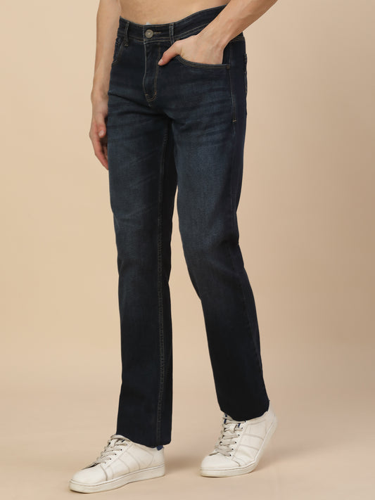 Denim Jeans for Men | Breathable & Soft with Color Fastness Straight Fit Poly Cotton Fabric Solid Pattern Button Closure