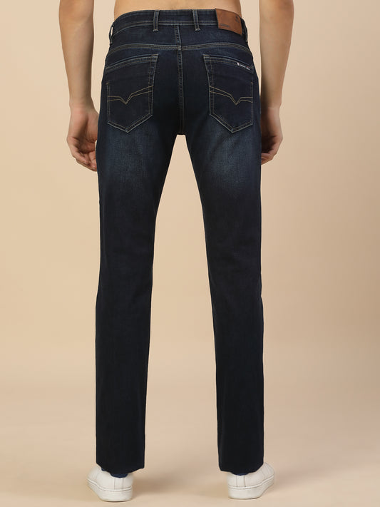 Denim Jeans for Men | Breathable & Soft with Color Fastness Straight Fit Poly Cotton Fabric Solid Pattern Button Closure