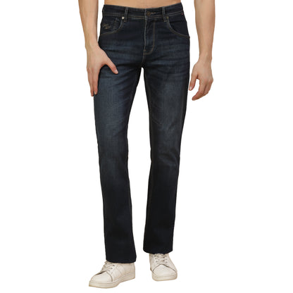Denim Jeans for Men | Breathable & Soft with Color Fastness Straight Fit Poly Cotton Fabric Solid Pattern Button Closure