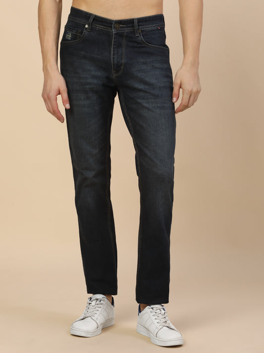 Denim Jeans for Men | Breathable & Soft with Color Fastness Straight Fit Poly Cotton Fabric Solid Pattern Button Closure