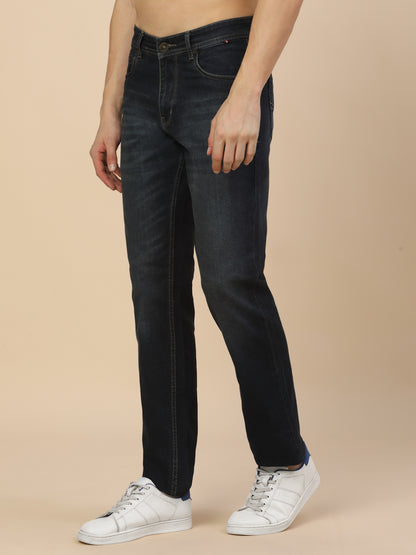 Denim Jeans for Men | Breathable & Soft with Color Fastness Straight Fit Poly Cotton Fabric Solid Pattern Button Closure