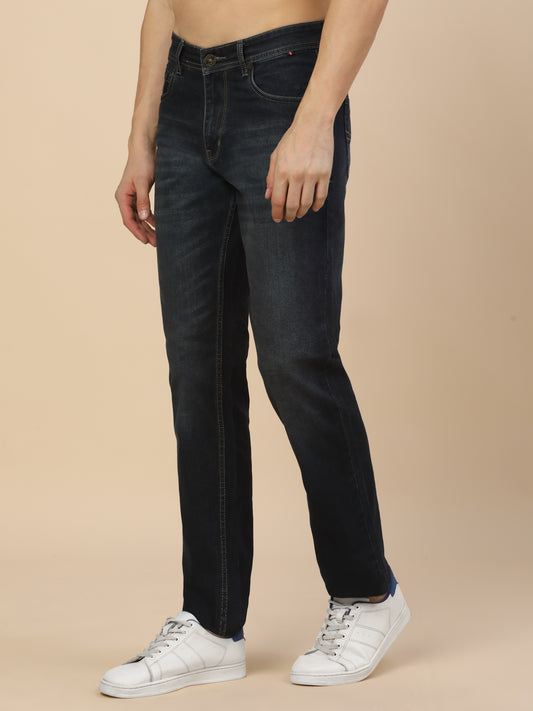 Denim Jeans for Men | Breathable & Soft with Color Fastness Straight Fit Poly Cotton Fabric Solid Pattern Button Closure