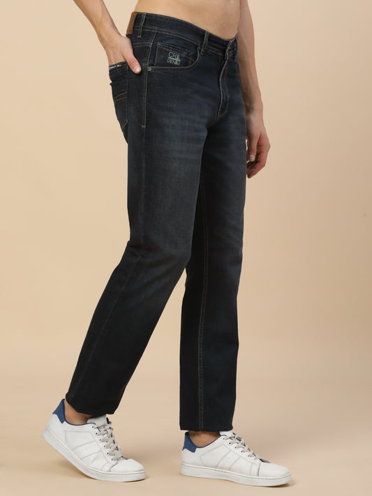 Denim Jeans for Men | Breathable & Soft with Color Fastness Straight Fit Poly Cotton Fabric Solid Pattern Button Closure