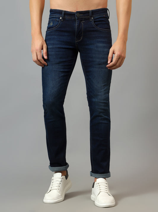 Denim Jeans for Men l Breathable & Soft with Color Fastness Ultra Narrow Fit Cotton Fabric Solid Pattern Button Closure