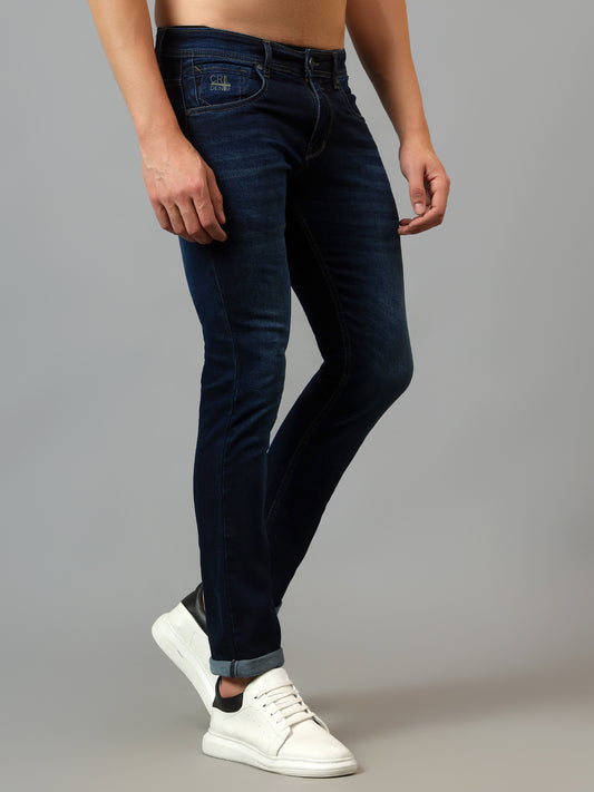 Denim Jeans for Men l Breathable & Soft with Color Fastness Ultra Narrow Fit Cotton Fabric Solid Pattern Button Closure