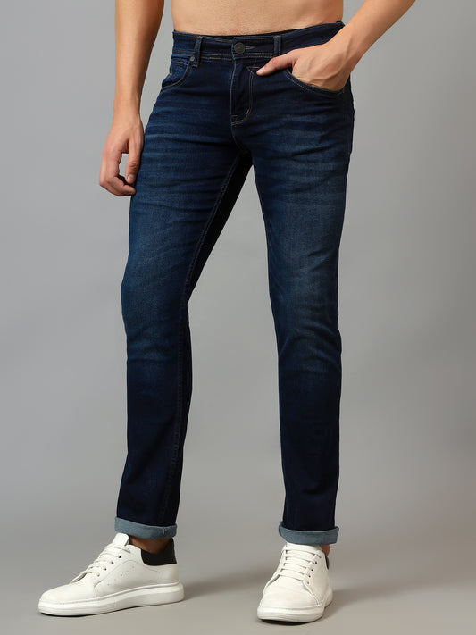 Denim Jeans for Men l Breathable & Soft with Color Fastness Ultra Narrow Fit Cotton Fabric Solid Pattern Button Closure