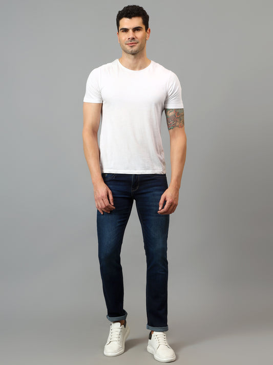Denim Jeans for Men l Breathable & Soft with Color Fastness Ultra Narrow Fit Cotton Fabric Solid Pattern Button Closure