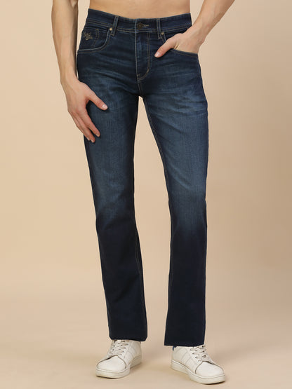 Denim Jeans for Men | Breathable & Soft with Color Fastness Straight Fit Poly Cotton Fabric Solid Pattern Button Closure