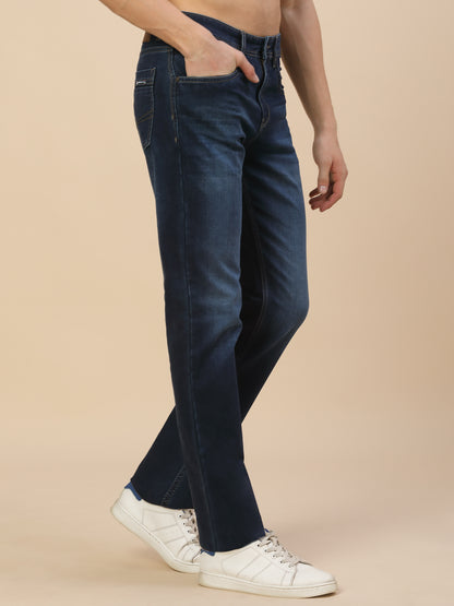 Denim Jeans for Men | Breathable & Soft with Color Fastness Straight Fit Poly Cotton Fabric Solid Pattern Button Closure