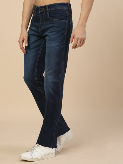 Denim Jeans for Men | Breathable & Soft with Color Fastness Straight Fit Poly Cotton Fabric Solid Pattern Button Closure