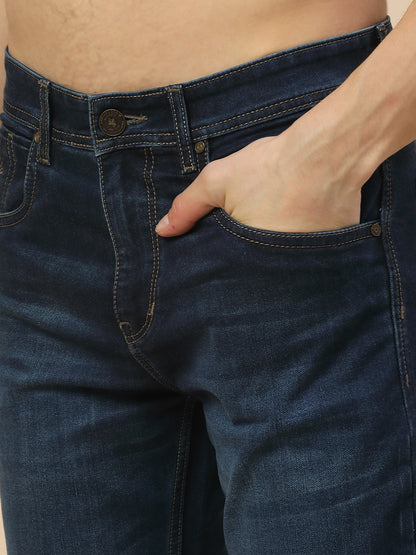 Denim Jeans for Men | Breathable & Soft with Color Fastness Straight Fit Poly Cotton Fabric Solid Pattern Button Closure
