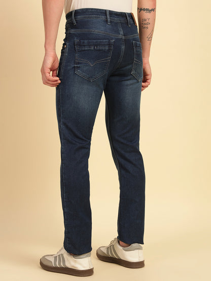 Denim Jeans for Men | Breathable & Soft with Color Fastness Ultra Narrow Fit Cotton Blend Fabric Solid Pattern Button Closure