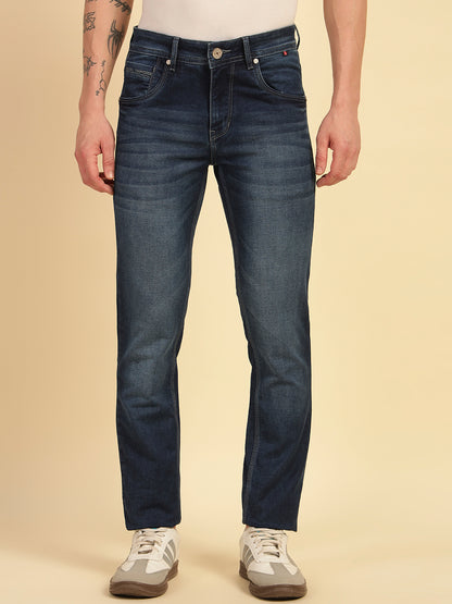 Denim Jeans for Men | Breathable & Soft with Color Fastness Ultra Narrow Fit Cotton Blend Fabric Solid Pattern Button Closure