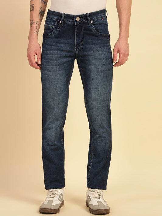 Denim Jeans for Men | Breathable & Soft with Color Fastness Ultra Narrow Fit Cotton Blend Fabric Solid Pattern Button Closure