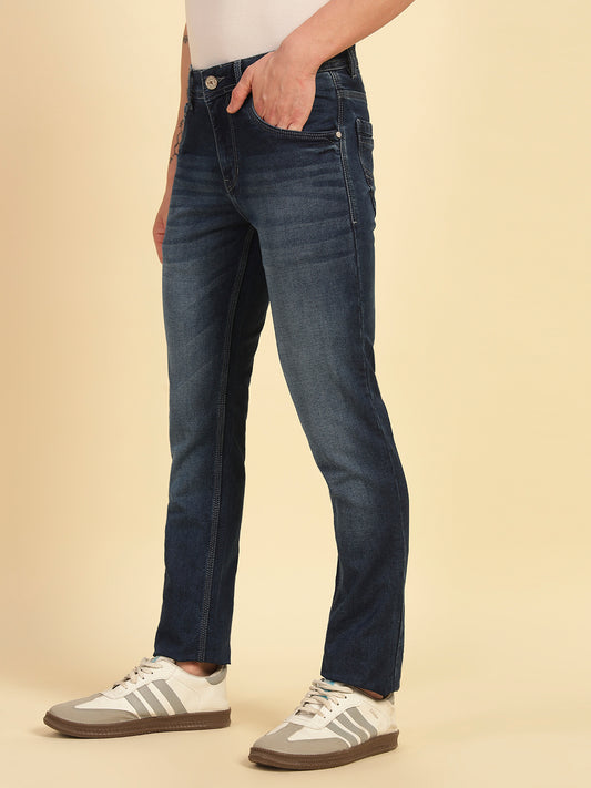 Denim Jeans for Men | Breathable & Soft with Color Fastness Ultra Narrow Fit Cotton Blend Fabric Solid Pattern Button Closure