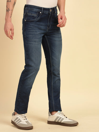 Denim Jeans for Men | Breathable & Soft with Color Fastness Ultra Narrow Fit Cotton Blend Fabric Solid Pattern Button Closure