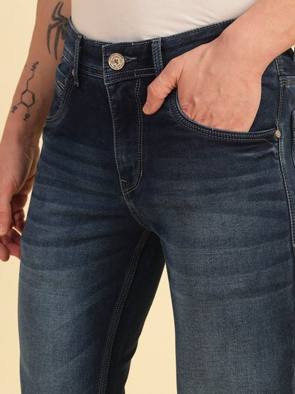 Denim Jeans for Men | Breathable & Soft with Color Fastness Ultra Narrow Fit Cotton Blend Fabric Solid Pattern Button Closure