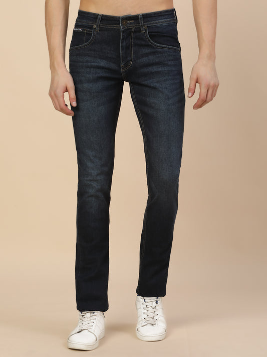 Denim Jeans for Men | Breathable & Soft with Color Fastness Straight Fit Poly Cotton Fabric Solid Pattern Button Closure