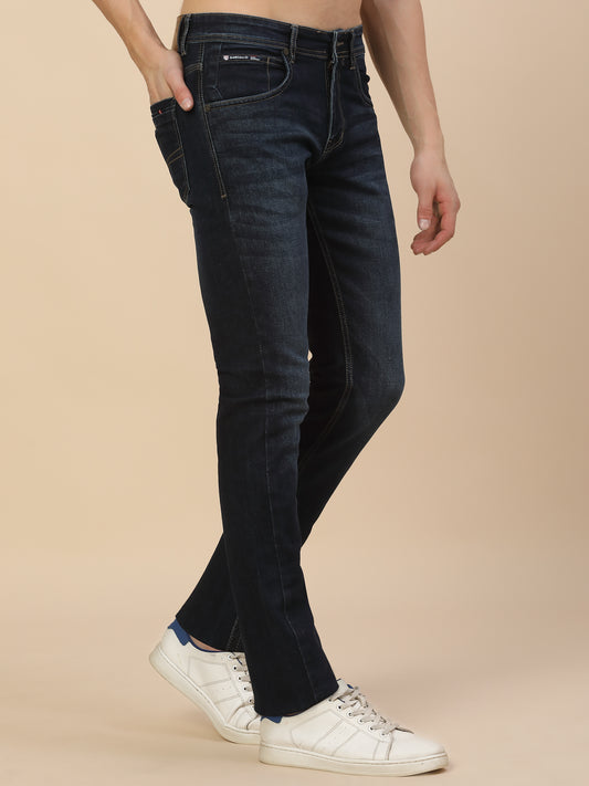 Denim Jeans for Men | Breathable & Soft with Color Fastness Straight Fit Poly Cotton Fabric Solid Pattern Button Closure