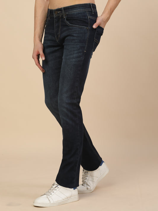 Denim Jeans for Men | Breathable & Soft with Color Fastness Straight Fit Poly Cotton Fabric Solid Pattern Button Closure