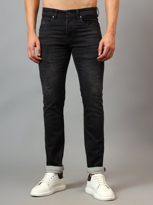 Denim Jeans for Men l Breathable & Soft with Color Fastness Ultra Narrow Fit Cotton Fabric Solid Pattern Button Closure