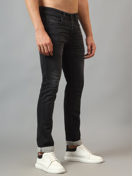 Denim Jeans for Men l Breathable & Soft with Color Fastness Ultra Narrow Fit Cotton Fabric Solid Pattern Button Closure