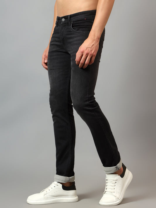 Denim Jeans for Men l Breathable & Soft with Color Fastness Ultra Narrow Fit Cotton Fabric Solid Pattern Button Closure