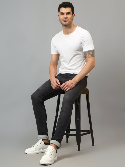 Denim Jeans for Men l Breathable & Soft with Color Fastness Ultra Narrow Fit Cotton Fabric Solid Pattern Button Closure