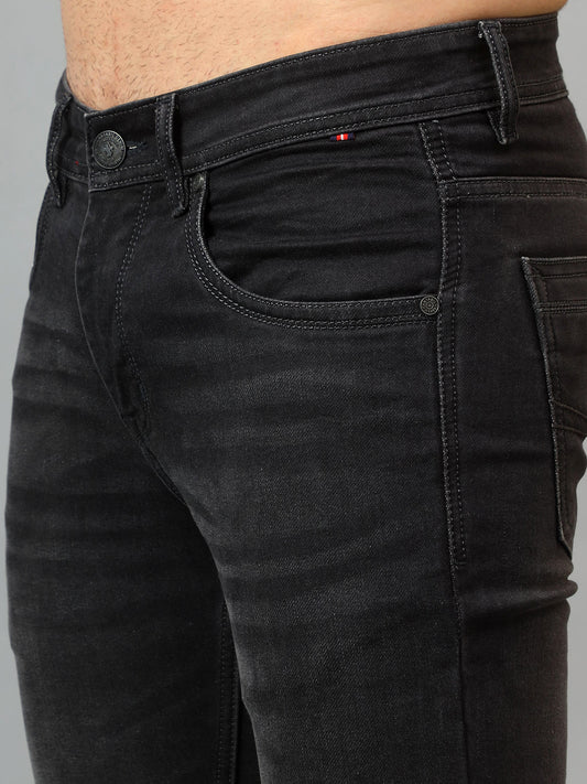 Denim Jeans for Men l Breathable & Soft with Color Fastness Ultra Narrow Fit Cotton Fabric Solid Pattern Button Closure
