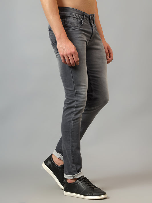 Denim Jeans for Men l Breathable & Soft with Color Fastness Ultra Narrow Fit Cotton Fabric Solid Pattern Button Closure