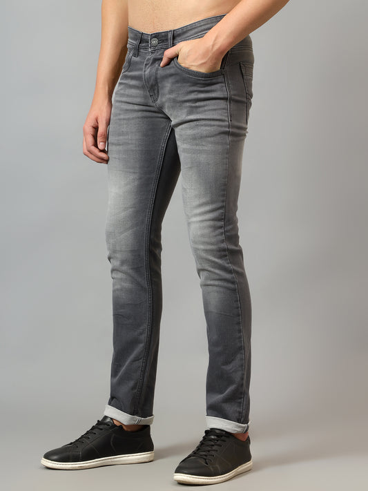 Denim Jeans for Men l Breathable & Soft with Color Fastness Ultra Narrow Fit Cotton Fabric Solid Pattern Button Closure