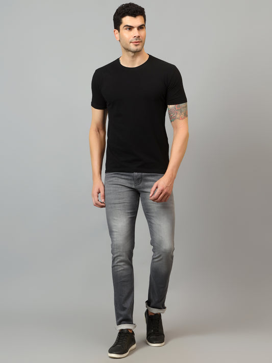 Denim Jeans for Men l Breathable & Soft with Color Fastness Ultra Narrow Fit Cotton Fabric Solid Pattern Button Closure