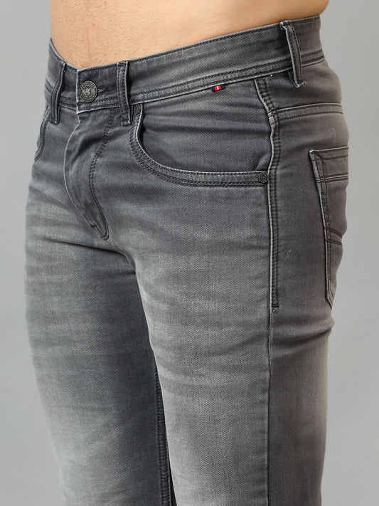 Denim Jeans for Men l Breathable & Soft with Color Fastness Ultra Narrow Fit Cotton Fabric Solid Pattern Button Closure