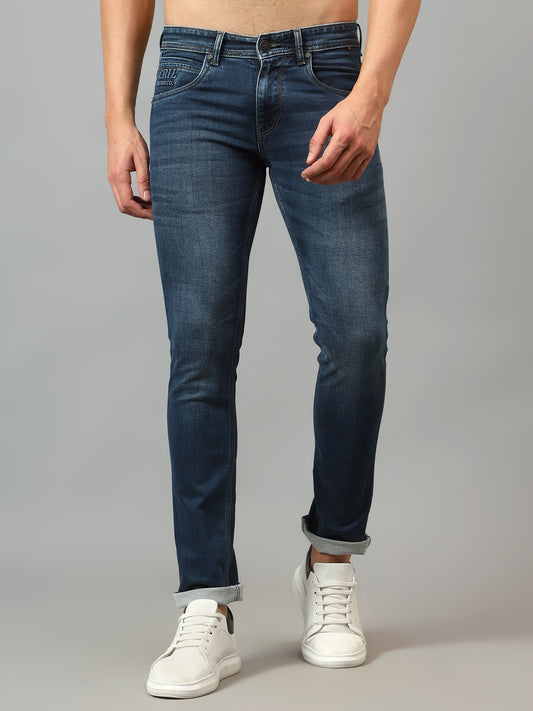 Denim Jeans for Men l Breathable & Soft with Color Fastness Ultra Narrow Fit Cotton Fabric Solid Pattern Button Closure