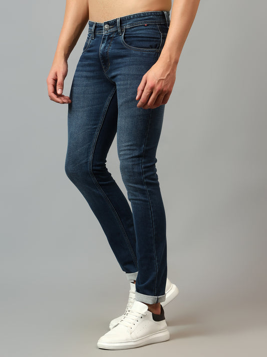 Denim Jeans for Men l Breathable & Soft with Color Fastness Ultra Narrow Fit Cotton Fabric Solid Pattern Button Closure