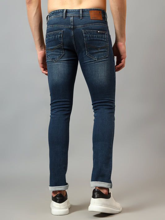 Denim Jeans for Men l Breathable & Soft with Color Fastness Ultra Narrow Fit Cotton Fabric Solid Pattern Button Closure