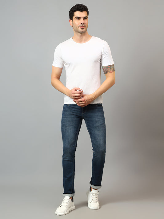 Denim Jeans for Men l Breathable & Soft with Color Fastness Ultra Narrow Fit Cotton Fabric Solid Pattern Button Closure