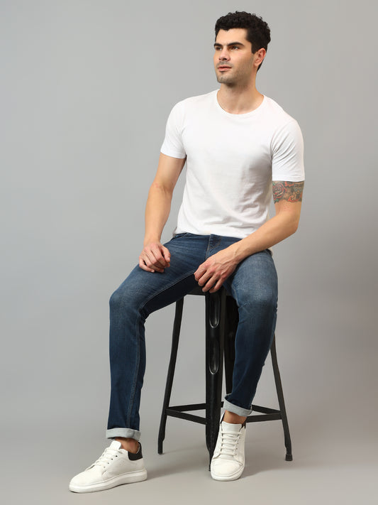 Denim Jeans for Men l Breathable & Soft with Color Fastness Ultra Narrow Fit Cotton Fabric Solid Pattern Button Closure