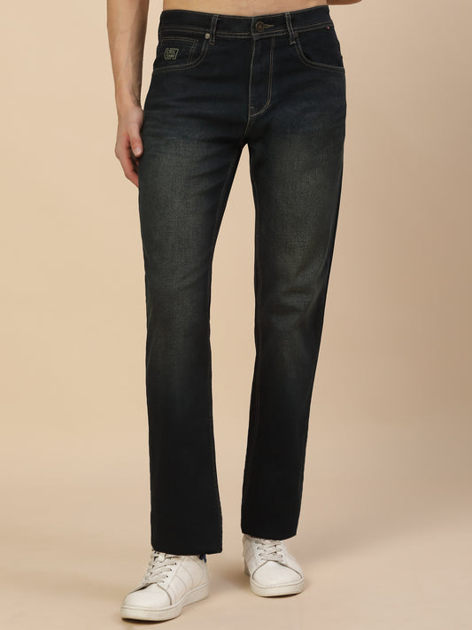 Denim Jeans for Men | Breathable & Soft with Color Fastness Straight Fit Poly Cotton Fabric Solid Pattern Button Closure