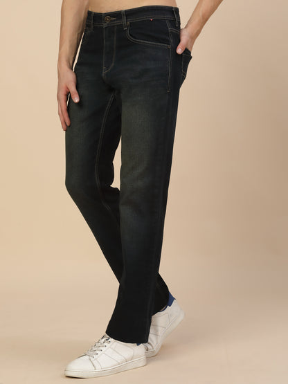 Denim Jeans for Men | Breathable & Soft with Color Fastness Straight Fit Poly Cotton Fabric Solid Pattern Button Closure