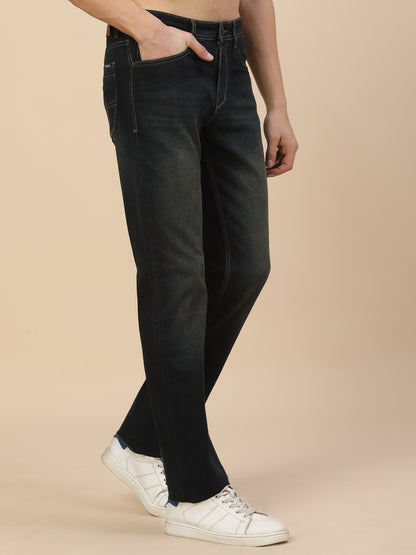 Denim Jeans for Men | Breathable & Soft with Color Fastness Straight Fit Poly Cotton Fabric Solid Pattern Button Closure