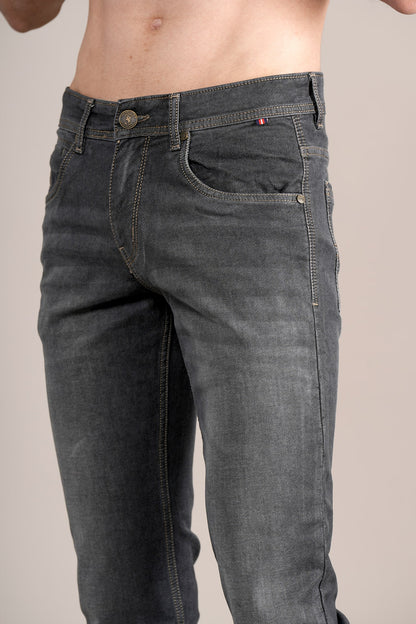 Denim Jeans for Men l Breathable & Soft with Color Fastness Ultra Narrow Fit Cotton Fabric Solid Pattern Button Closure