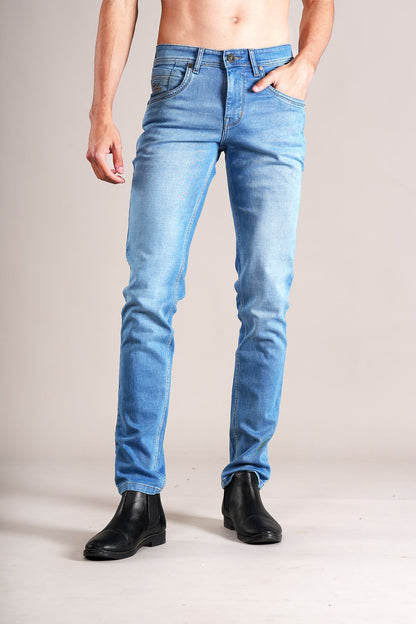 Denim Jeans for Men l Breathable & Soft with Color Fastness Ultra Narrow Fit Cotton Fabric Solid Pattern Button Closure