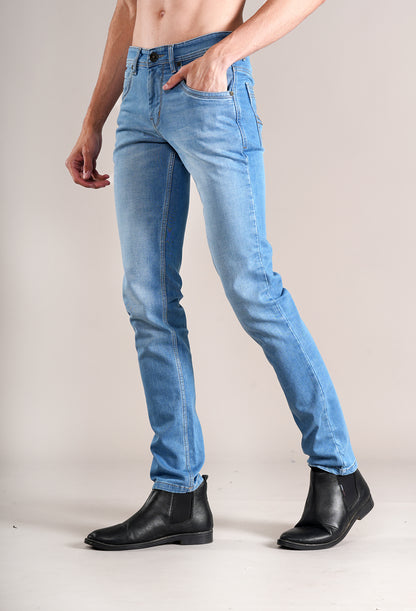 Denim Jeans for Men l Breathable & Soft with Color Fastness Ultra Narrow Fit Cotton Fabric Solid Pattern Button Closure