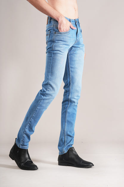 Denim Jeans for Men l Breathable & Soft with Color Fastness Ultra Narrow Fit Cotton Fabric Solid Pattern Button Closure